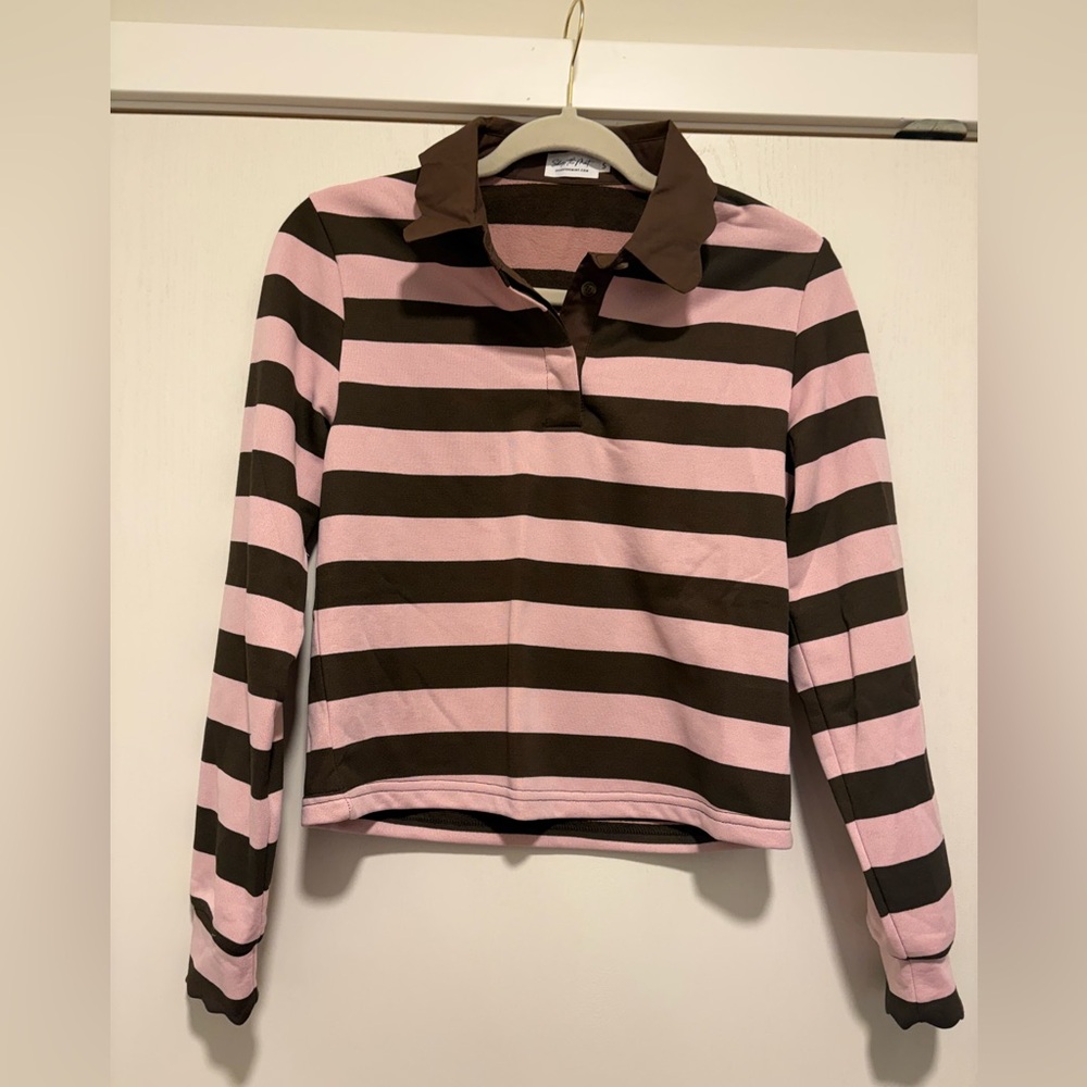 Striped Pink and Brown Long Sleeve Top